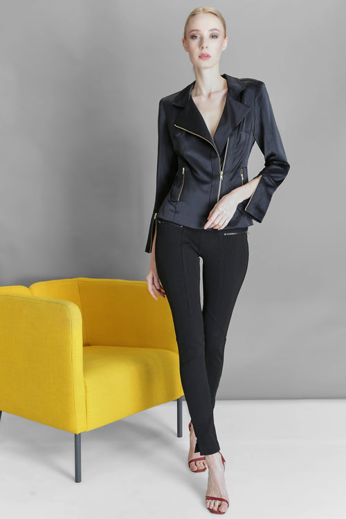 Satin Moto Jacket | Onyx