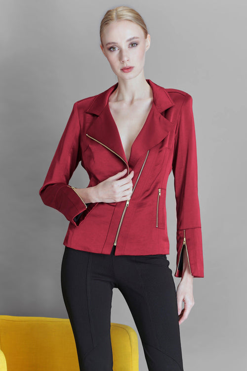 Satin Moto Jacket | Merlot