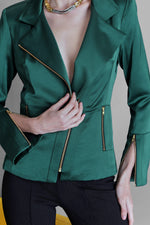 Satin Moto Jacket | Emerald