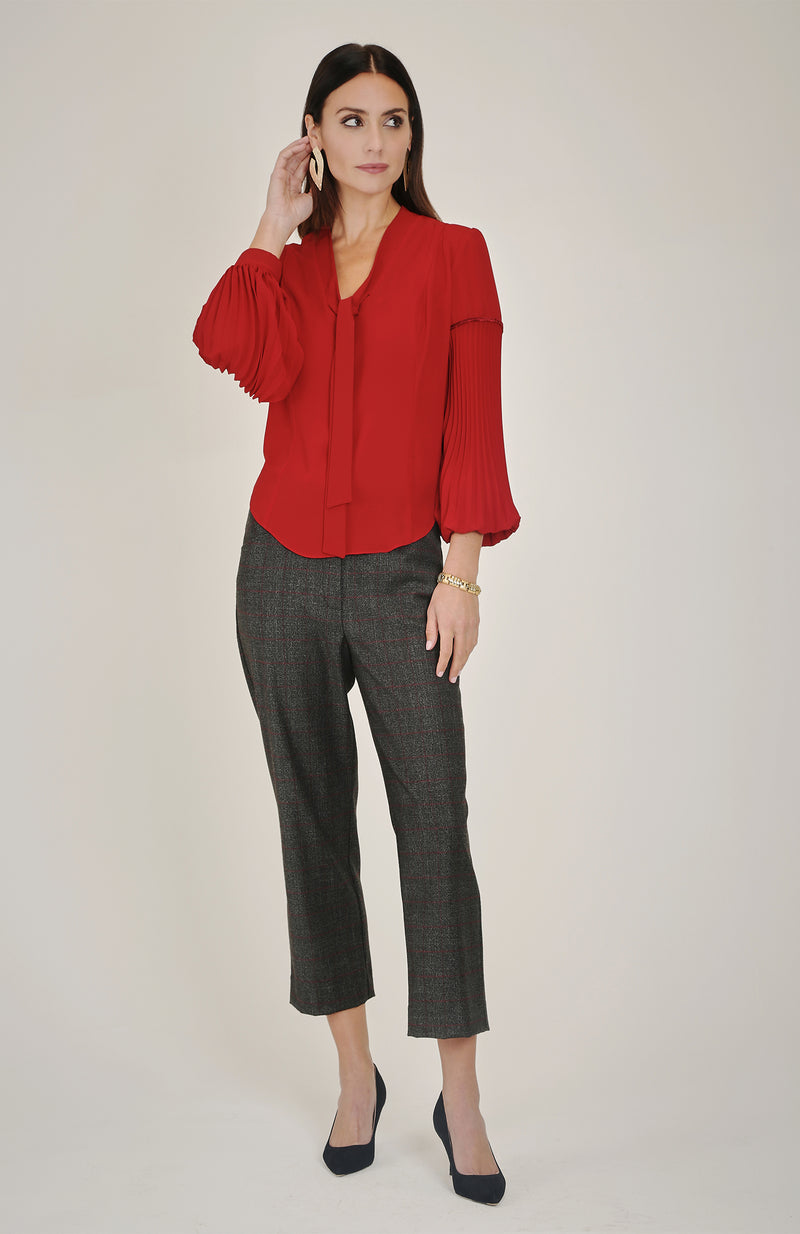 Pleated Blouse in Cranberry