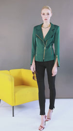 Satin Moto Jacket | Emerald